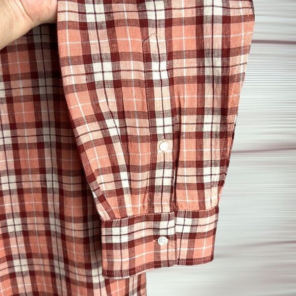 NWT Black Brown 1826 Linen Casual Plaid Button Down Shirt Long Sleeve XL - Picture 7 of 13